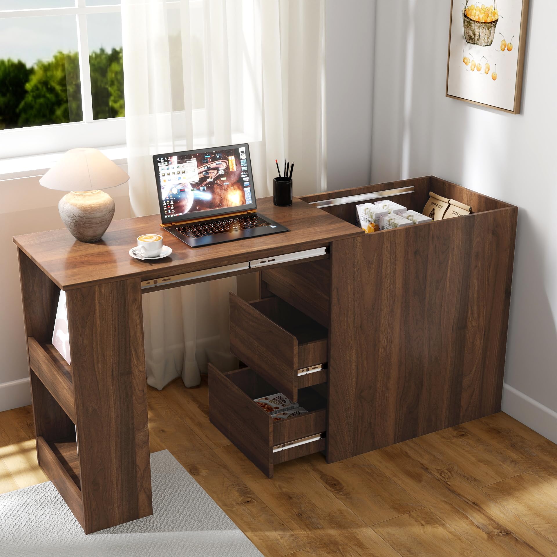 Amazon.com: Modern Corner Computer Desk with Drawers & Extendable